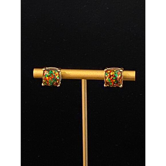Multicolor Glitter Gold Studs Earrings NEW - Picture 2 of 3